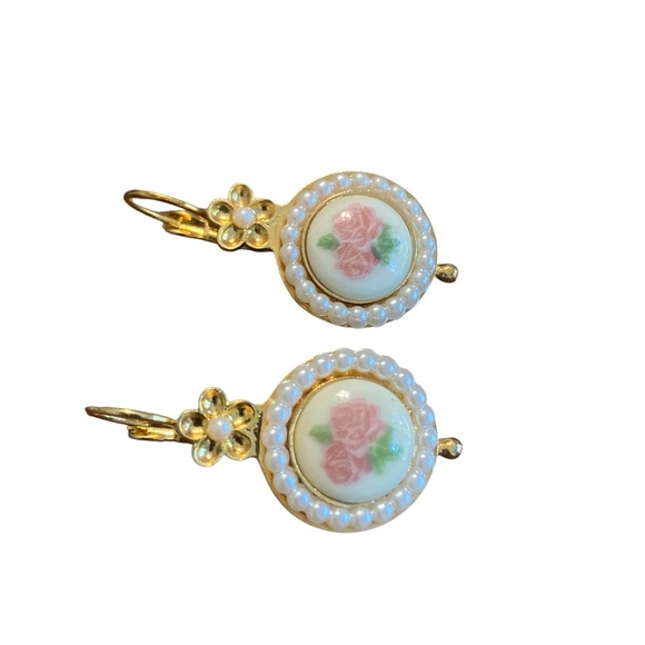 Avon Pink Rose Lever Back Earrings - Picture 2 of 5